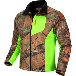 Trail Crest Mens Camo Neon Green High Vis Softshell Jacket Full Zip Size Large